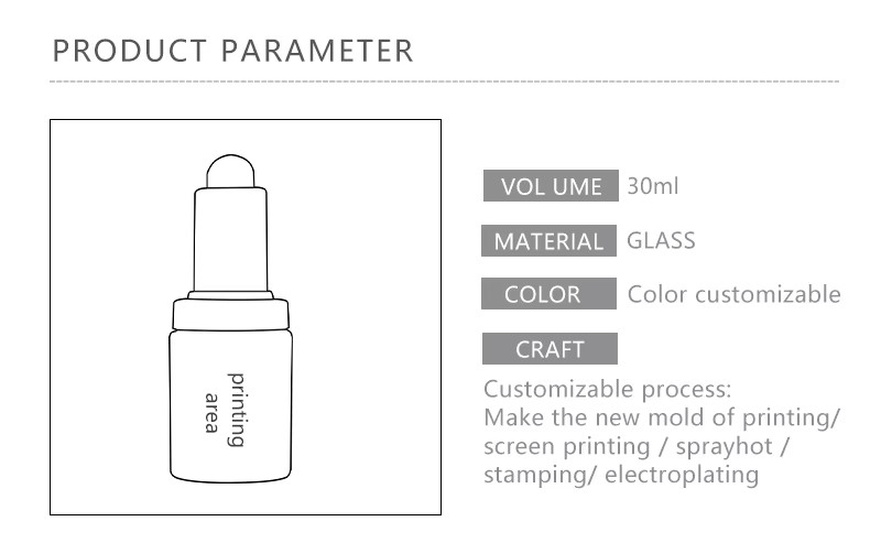 Custom 30ml Luxury White Gold Lid Clear Body Face Serum Essential Oil Press Glass Dropper Bottle for Cosmetics