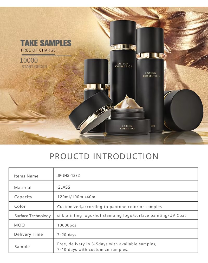 30ml 50ml Empty Luxury Cosmetic Skin Care Set Frosted Black Gold Glass Lotion Bottle With Pump