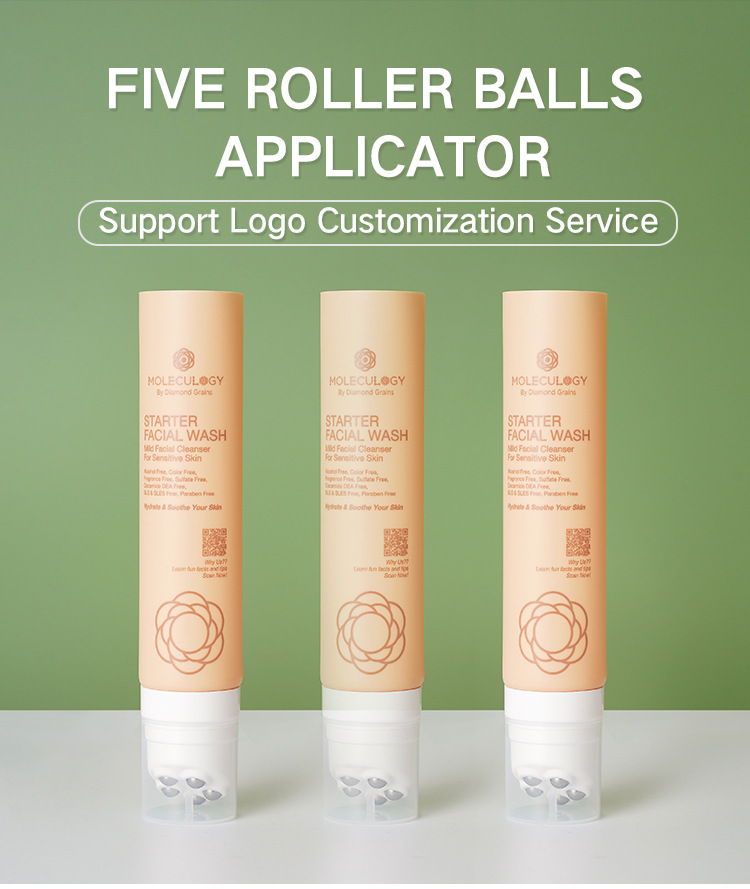 Five roller balls applicator  plastic soft tubes for body lotion neckline cream and massage usage