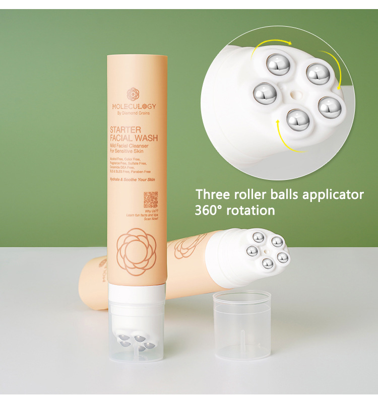 Five roller balls applicator plastic soft tubes for body lotion neckline cream and massage usage