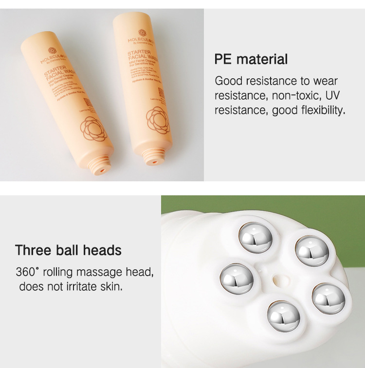 Five roller balls applicator plastic soft tubes for body lotion neckline cream and massage usage