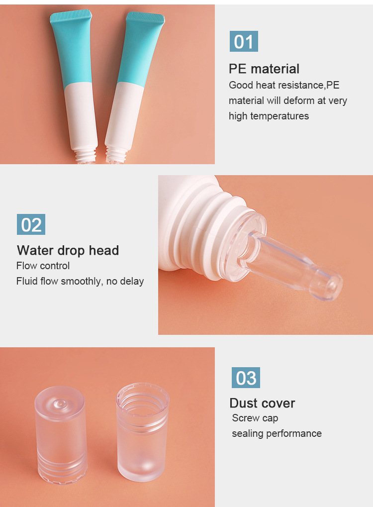 20ml transparent pointed tip water dropper cosmetic tube - essence eye cream PE plastic squeeze lotion gel tube
