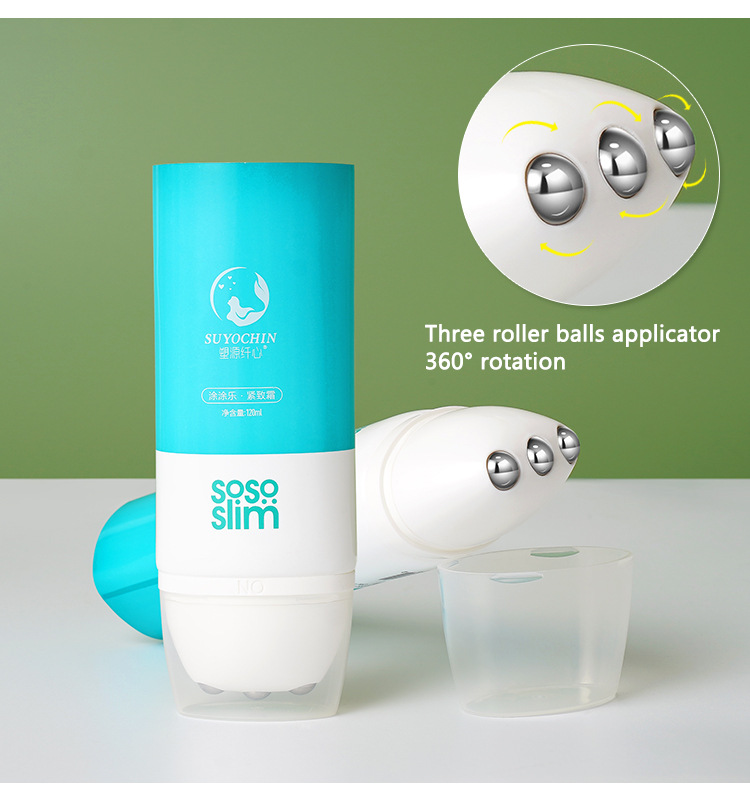 120ml cosmetic flexible tube eye cream lotion face cream body essence milk skin care packaging with ball-shaped massage head