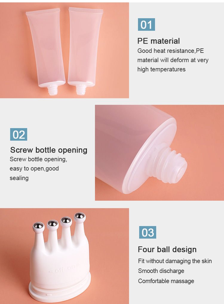 Head neck eye care cream tube repair cream cosmetic flexible tube with silicone duckbill function head massage tube