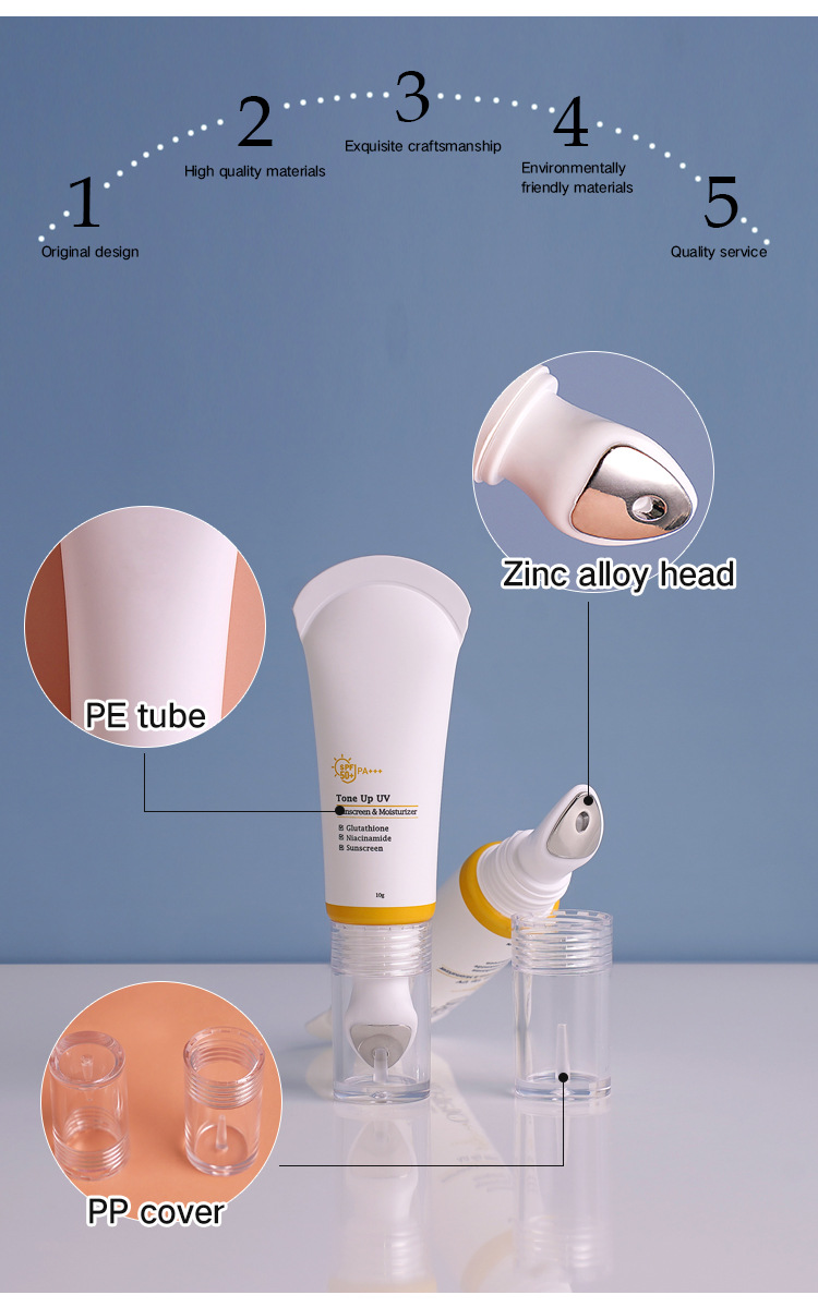 10ML Zinc Alloy Inclined Surface Massage tube for Eye Cream Lip Balm Lip Gloss PE ABL Tube Packaging