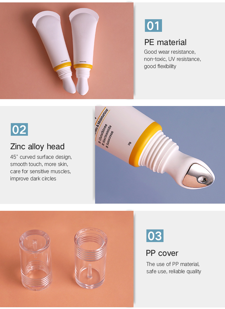 10ML Zinc Alloy Inclined Surface Massage tube for Eye Cream Lip Balm Lip Gloss PE ABL Tube Packaging