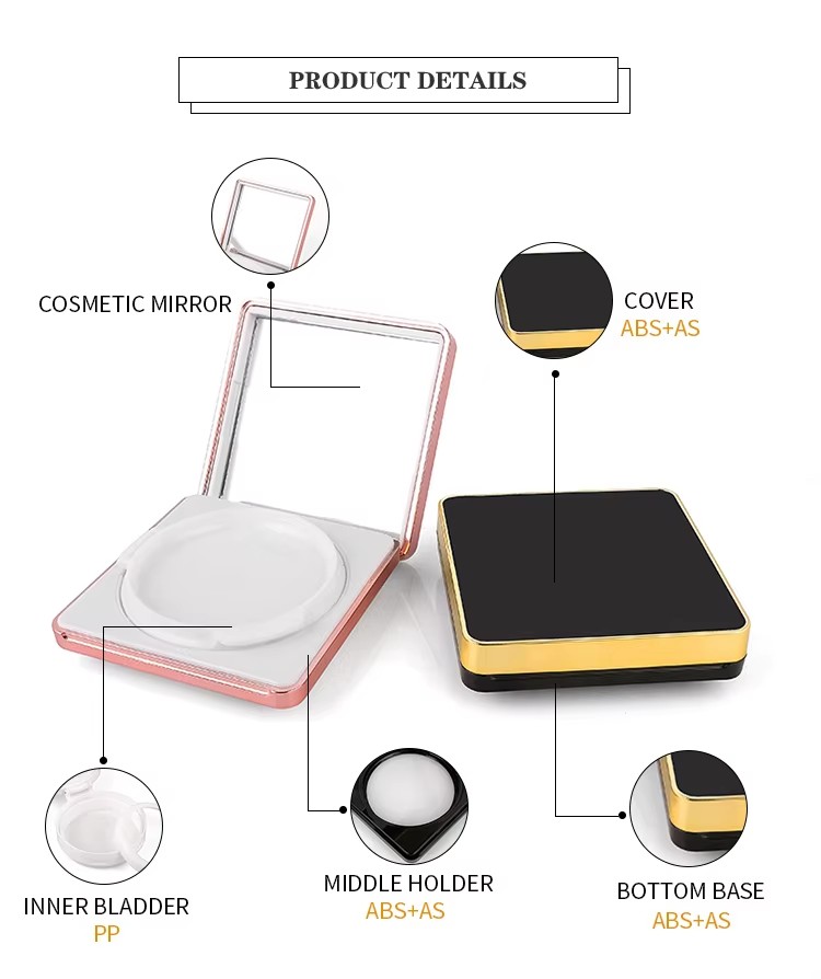 Customized Empty Square Cushion Compact Case for Makeup Packaging
