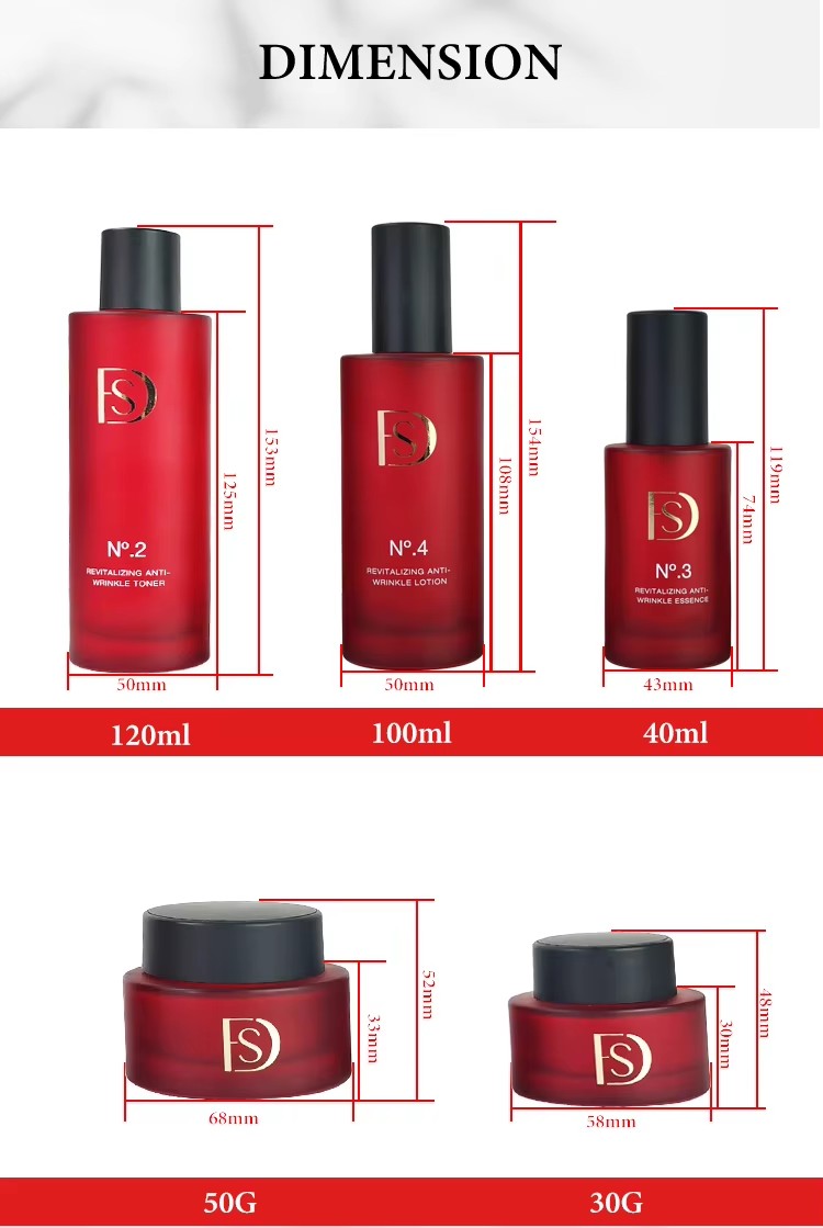 Skincare Bottles Packaging Luxury Red Color 120ml 40ml 50g 30g Custom logo Cosmetic Glass Bottle Lotion Pump