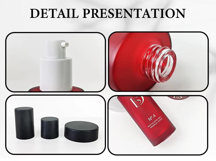 Skincare Bottles Packaging Luxury Red Color 120ml 40ml 50g 30g Custom logo Cosmetic Glass Bottle Lotion Pump