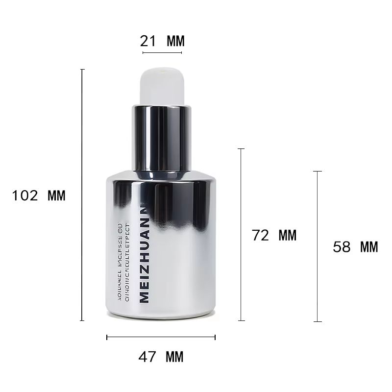 Custom Design 50ml Silvery Electroplated Skincare Cream Serum Glass Bottle for Cosmetic Packaging