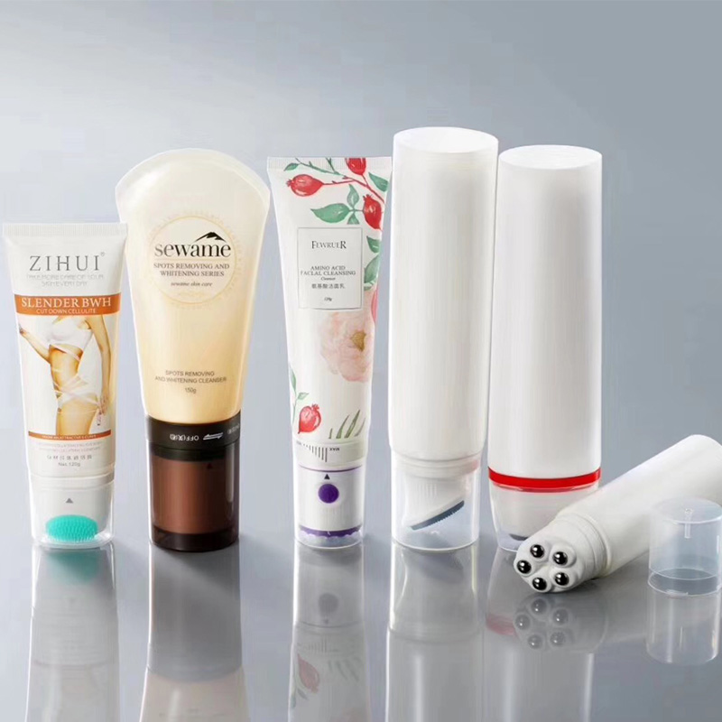 flexible plastic tube with message applicator for cosmetic packaging