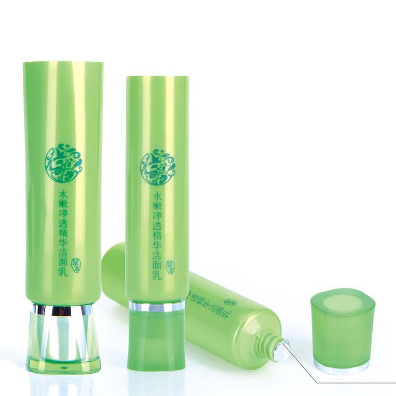 plastic tube with acrylic trapezoid  lid with silver hot-stamping for cosmetic packaging