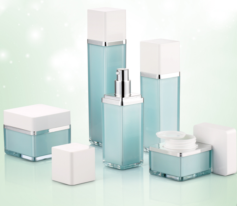 Square acrylic bottle and jar series for cosmetic packaiging