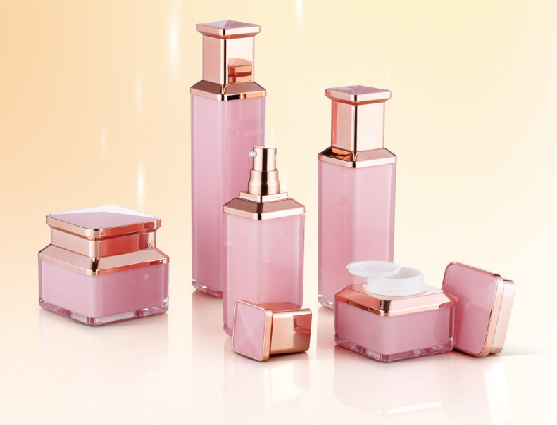 High-class acrylic cosmetic packaging collection with square shape