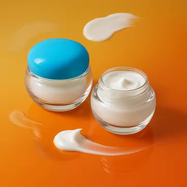 Custom 50ml 100ml Blue Yellow Lid Clear Body Dual Wall PET Thick Plastic Serum Cream Jar Body Scrub Plastic Cosmetic Jar