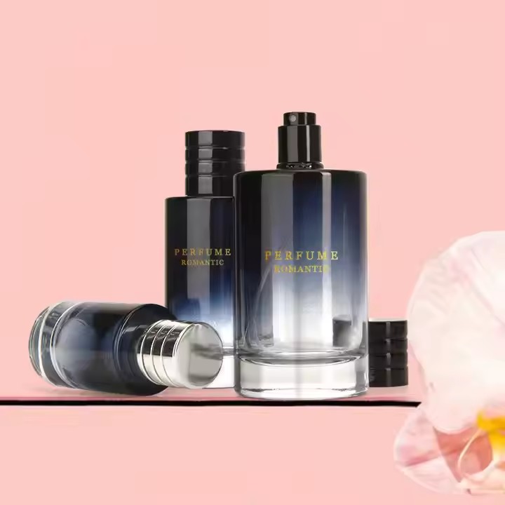 50ml Private Label Skincare Packaging Gradient Blue Color Cosmetic Perfume Mist Spray Glass Pump Bottle