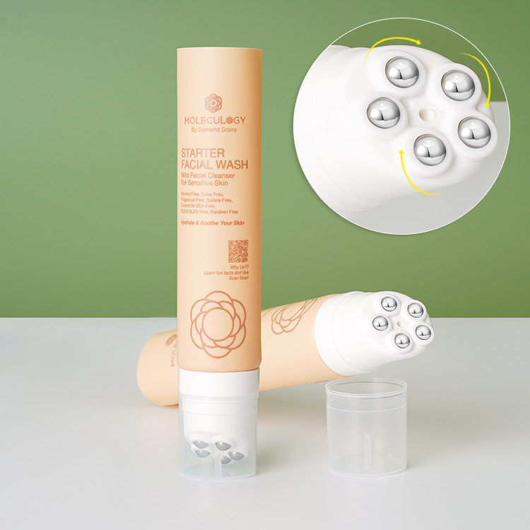 Five roller balls applicator  plastic soft tubes for body lotion neckline cream and massage usage