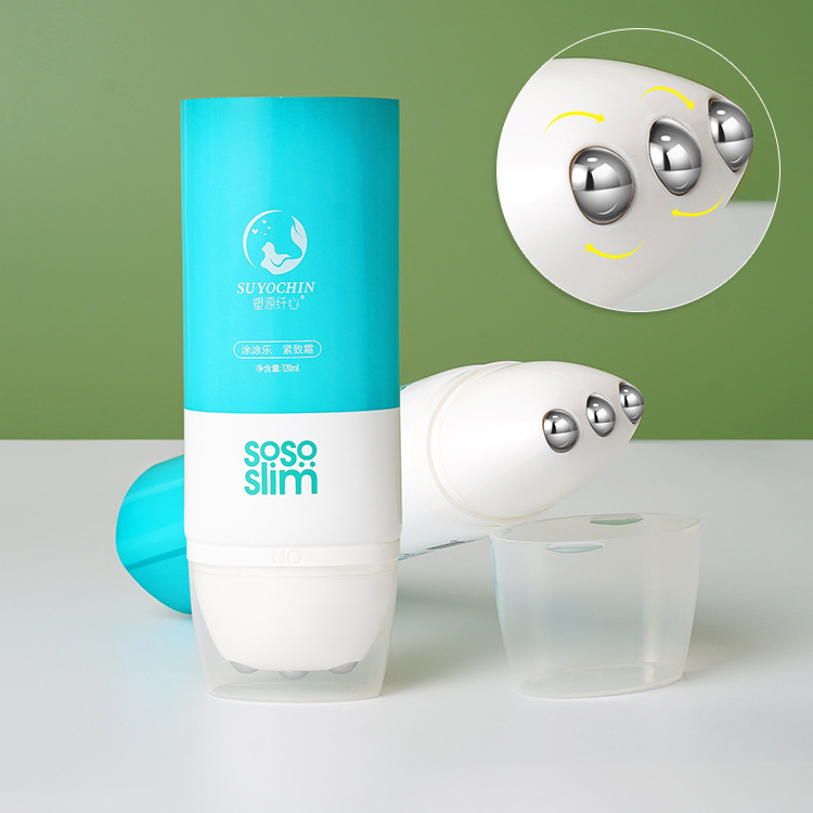 120ml cosmetic flexible tube eye cream lotion face cream body essence milk skin care packaging with ball-shaped massage head