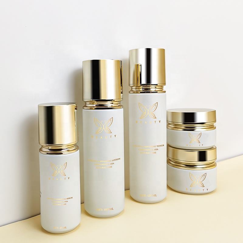 Glass White Skincare Cream Jar and Pump Spray Bottle Set Empty Skin Care Lotion